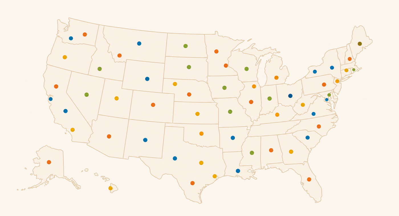 Illustrated map showing the nationwide SmoothieShops community